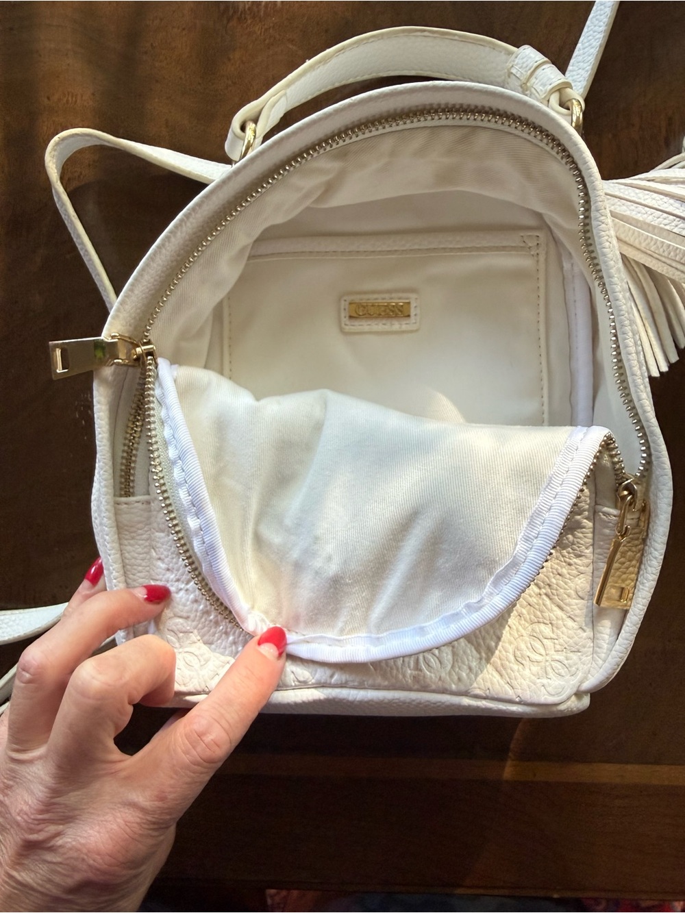 WHITE GUESS MINI BACKPACK PURSE - Picture 3 of 9